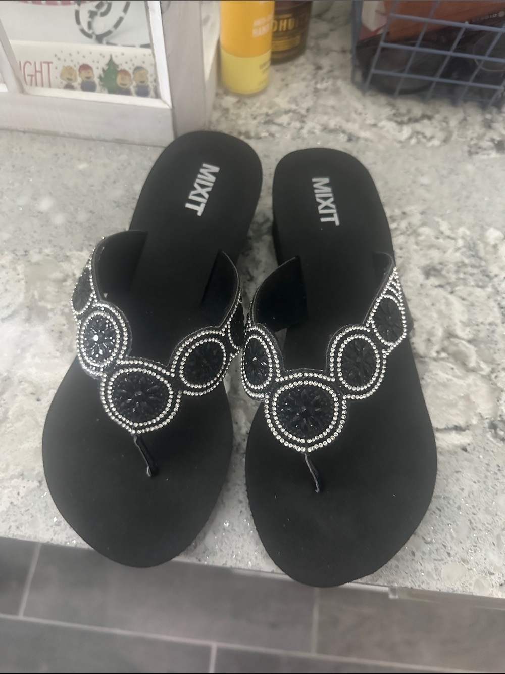 Mixit Black Beaded Thong Sandals